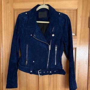Blank NYC Deep Navy Suede Moto Jacket with Belt